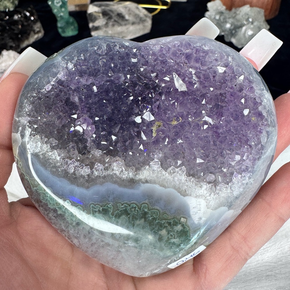 Mystic River Uruguay Green/Blue Purple Amethyst Agate Heart .46k Craving 🤍 - Picture 8 of 8